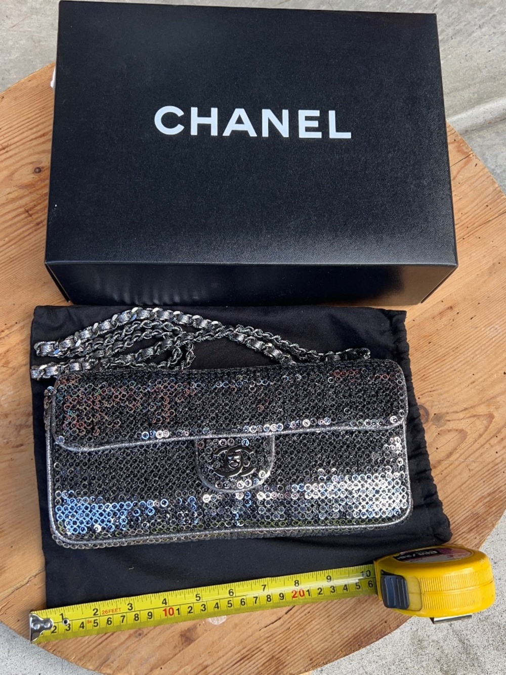 AUTHENTIC-Vintage Chanel Sequined Classic Flap Handbag ( Color: Black/Silver) - Picture 14 of 16